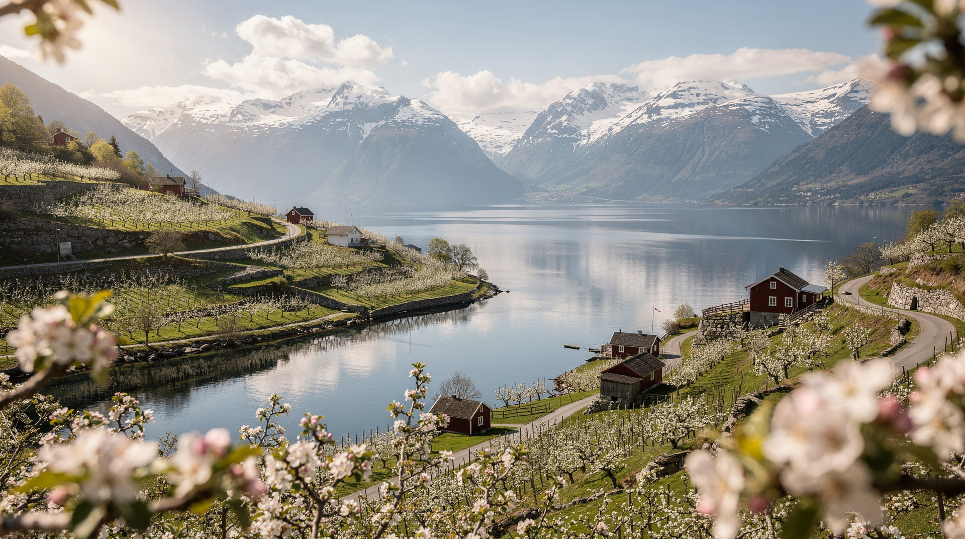 Hardangerfjord — orchards and waterfalls, Norway
